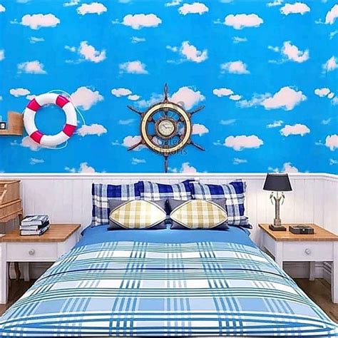 Wallpaper Sticker Dinding Motif Awan Langit Plafon Biru Sky Ukuran 45