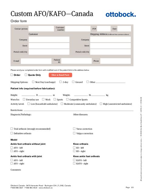 Fillable Online Custom Afo Order Form Kinetic Research Fax Email