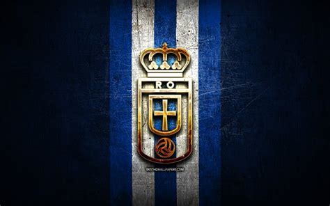 Download wallpapers Real Oviedo FC, golden logo, La Liga 2, blue metal ...