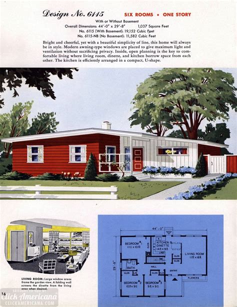 Classic House Plans From 1955 50s Suburban Home Designs At Click