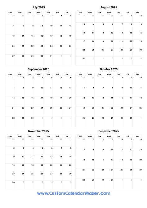 August – December 2025 Calendar - Calendar 2025 Printables