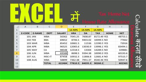 How To Calculate Hra Da And Tax From Basic Salary In Excel How To Make