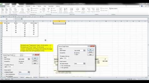 How To Perform Analysis Of Variance Anova Using The Excel Function Youtube