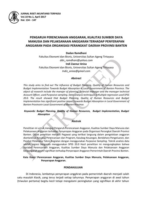 Pdf Pengaruh Perencanaan Anggaran Kualitas Sumber Daya Manusia Dan