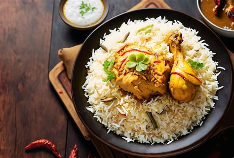 Biryani De Poulet Gastronomique Avec Du Riz Basmati Cuit à La Vapeur