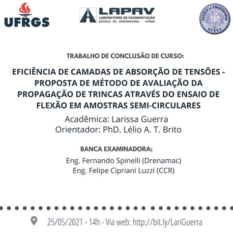 Convite para defesa de TCC Laboratório de Pavimentação LAPAV UFRGS