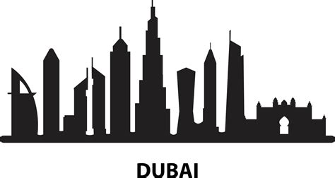 Black Dubai City On White Background Dubai Skyline And Landmarks Sign