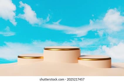 Cylinder Stage Podium Empty Cloud Isolated Stock Illustration