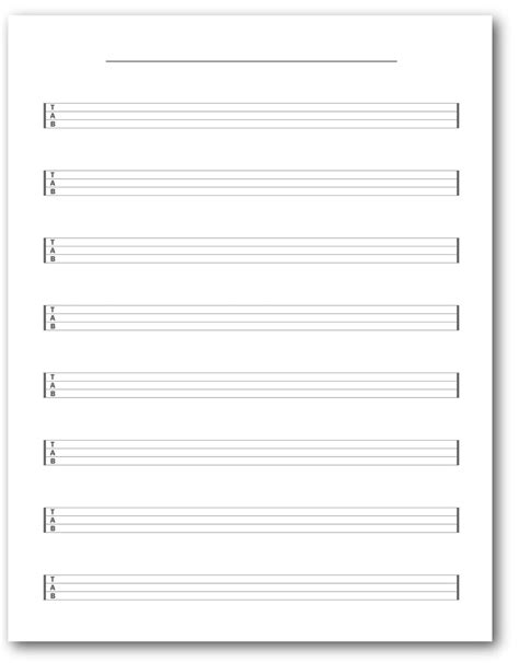 Blank 4 String Bass Guitar Tablature Printable 8 Rows With Title Blank Sheet Music Blank Bass