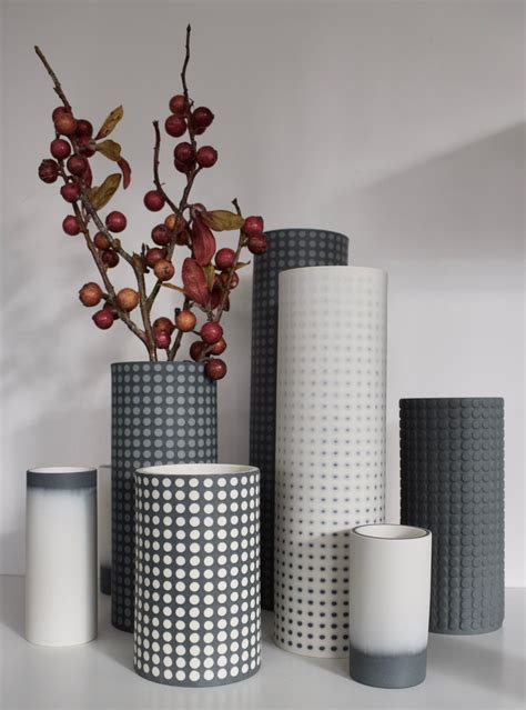 dot vases monochrome cylinder vessels contemporary ceramics hand