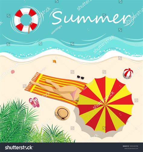 Vector Illustration Sexy Girl Bikini Sunbathing Stock Vector Royalty