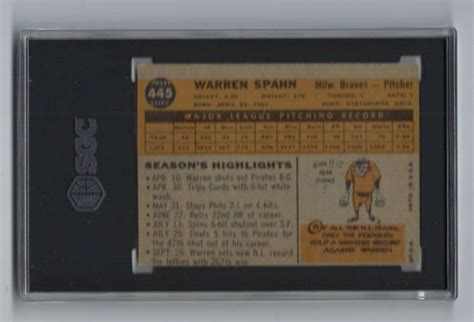 Topps Baseball Card Warren Spahn Milwaukee Braves Graded Sgc