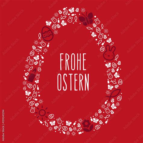 Elegante Und Schlichte Grußkarte Zu Ostern Mit Icons Und Frohe Ostern