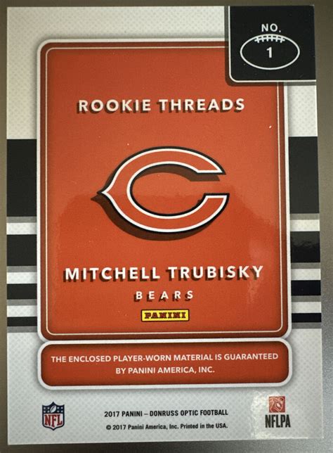 Mitchell Trubisky 2017 Panini Optic Rookie Threads Patch Bears Steelers