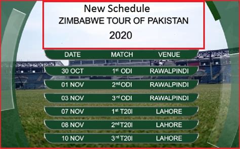 Revised Schedule Zimbabwe Tour Pakistan 2020