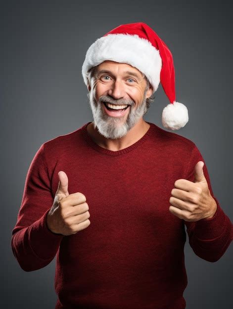 Premium AI Image Smiling Old Man Wearing Santa Hat And Pointing