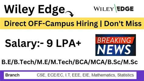 Wiley Edge Biggest Direct Off Campus Hiring Freshers Eligible