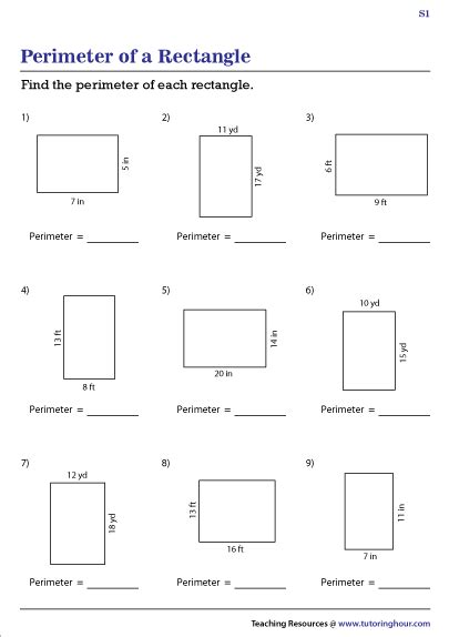 Perimeter of Rectangles Worksheets