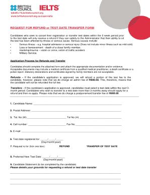 Zaexamielts REQUEST For REFUND Or TEST DATE TRANSFER FORM Candidates