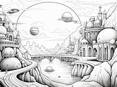 Premium Photo | A drawing of a futuristic city with a bridge and a spaceship generative ai