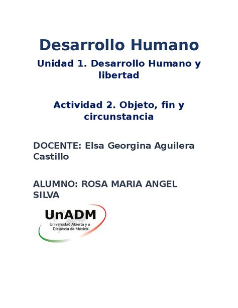 Objwto Fin Y Circunstancia Desarrollo Humano Unidad 1 Desarrollo