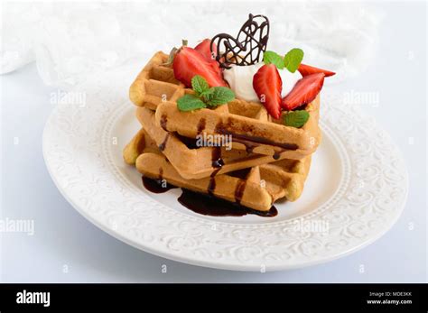 Whole Wheat Belgian Waffles With Whipped Cream Freshly Chopped