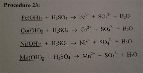 Solved Procedure 23: Fe(OH)3 + H2SO4 → Fe3+ + SO42- + H2O 2+ | Chegg.com