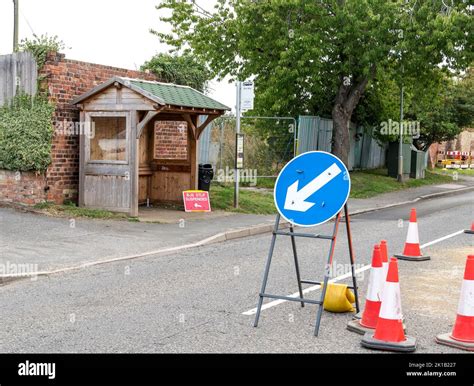 Bus Stop Suspended Due To Laying Of New Gas Pipes Hi Res Stock