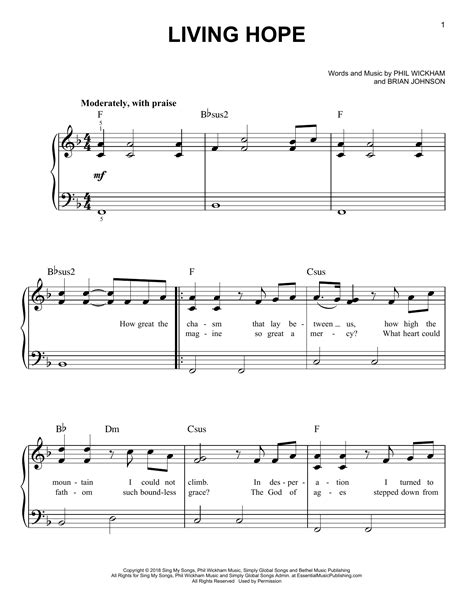 Living Hope By Phil Wickham Sheet Music For Easy Piano At Sheet Music Direct