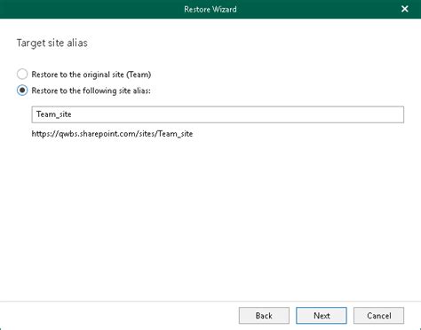 Step Specify Target Site Alias Veeam Backup Explorers Guide