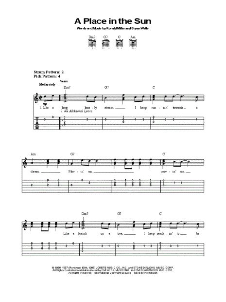 Stevie Wonder A Place In The Sun Guitar Tab In C Major Download And Print Sku Mn0274675