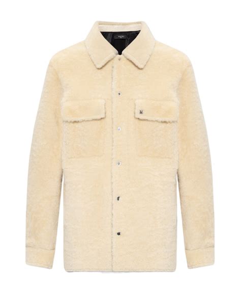 Amiri Logo Print Shearling Jacket In Nude ModeSens