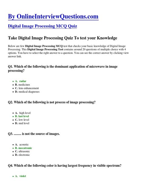Digital Image Processing MCQ | PDF | Probability Density Function | Color