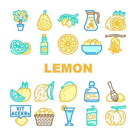 Lemon Fruit Citrus Slice Fresh Icons Set Vector Stock Vector Illustration Of Design Green