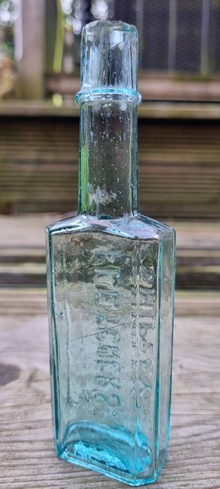 Victorian Antique Wonky Aqua Blue Bubble Glass Shipley Fletchers Sauce Bottle Stunning T