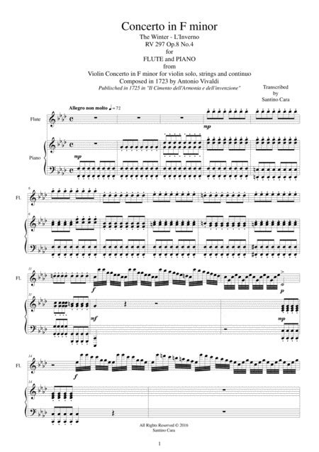 Vivaldi Concerto In F Minor Winter Rv 297 Op 8 No 4 Flute And Piano Arr Santino Cara By