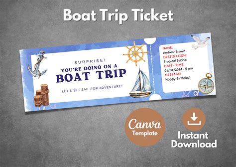 Editable Boat Trip Ticket Template Boat Vacation Trip Etsy Uk