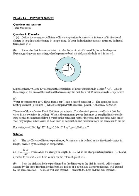 Average Coefficient - Physics - Solved Paper - Docsity