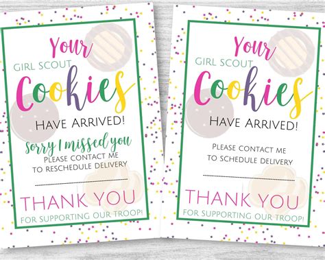 Printable Girl Scout Cookie Delivery Notice Cards in 2022 | Girl scouts ...