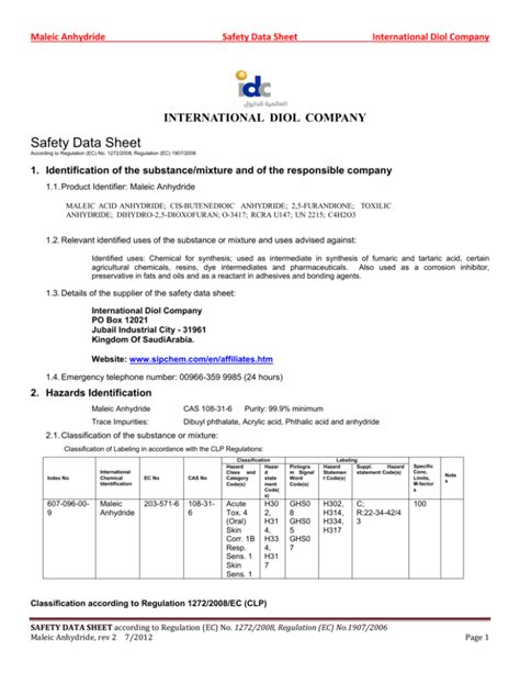 Maleic Anhydride Sds