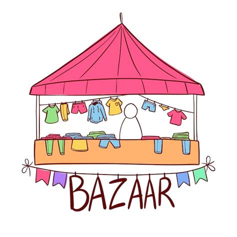 Basarzelt Mit Kleidung Handzeichnung Bazzar Illustration Premium Vektor