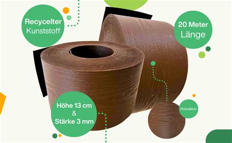 UNIGARDIA Flexible Rasenkante Kunststoff 20m Höhe 13cm Stärke 3mm