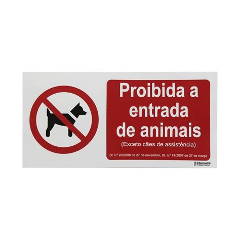 Sinal de Proibido Entrada Animais Exceto Cães Guias em Vinil