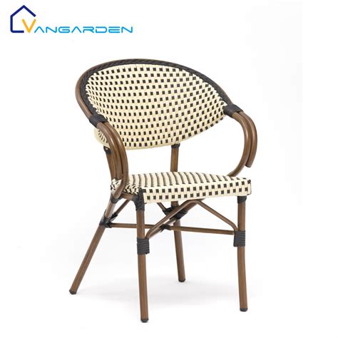 Wooden Finish Aluminum Outdoor Wicker French Bistro Chair Rattan