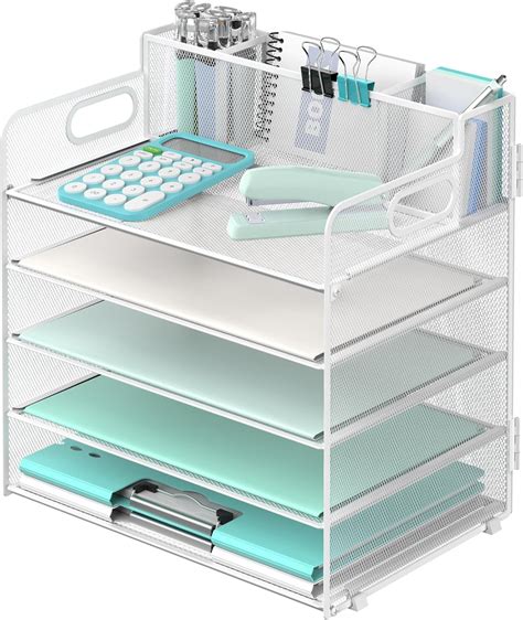 INTIGE 5 Trays Paper Organizer with 3 Pencil Holders-Letter Tray Desk ...