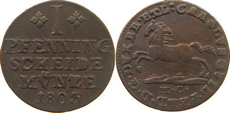 BRAUNSCHWEIG WOLFENBÜTTEL PFENNIG 1803 Karl Wilhelm Ferdinand SS MA Shops