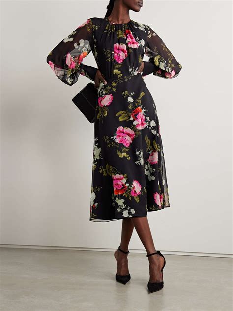 ERDEM Floral Print Silk Chiffon Midi Dress NET A PORTER