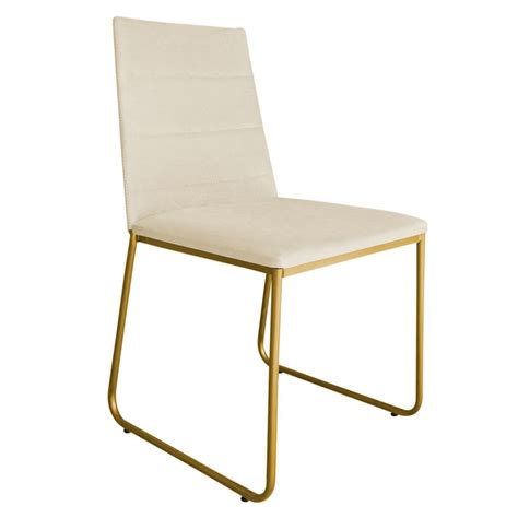 Cadeira De Jantar Estofada Lille Base Gold Veludo Bege Montanaris Decor