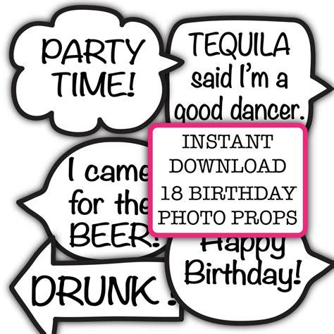 Funny Birthday Party Photo Booth Props Instant Download Adult