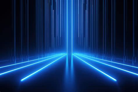 3d Render Abstract Blue Neon Background Glowing Vertical Lines